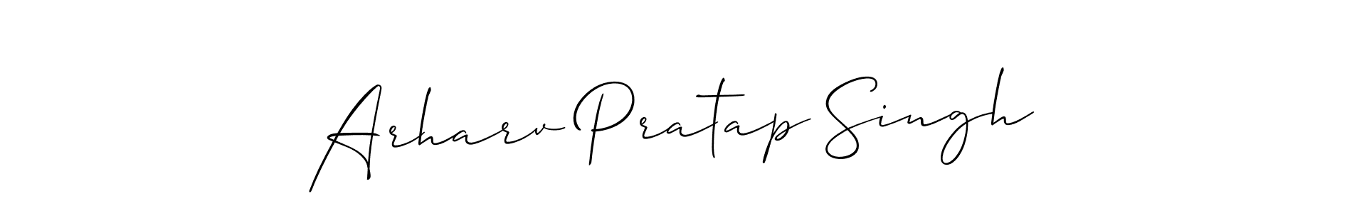 How to make Arharv Pratap Singh name signature. Use Allison_Script style for creating short signs online. This is the latest handwritten sign. Arharv Pratap Singh signature style 2 images and pictures png