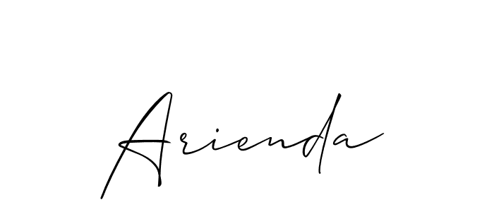 The best way (Allison_Script) to make a short signature is to pick only two or three words in your name. The name Arienda include a total of six letters. For converting this name. Arienda signature style 2 images and pictures png