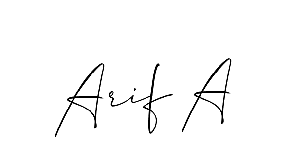 How to make Arif A name signature. Use Allison_Script style for creating short signs online. This is the latest handwritten sign. Arif A signature style 2 images and pictures png