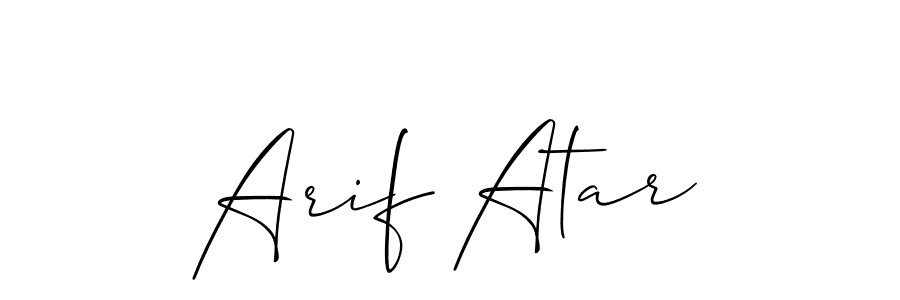 It looks lik you need a new signature style for name Arif Atar. Design unique handwritten (Allison_Script) signature with our free signature maker in just a few clicks. Arif Atar signature style 2 images and pictures png