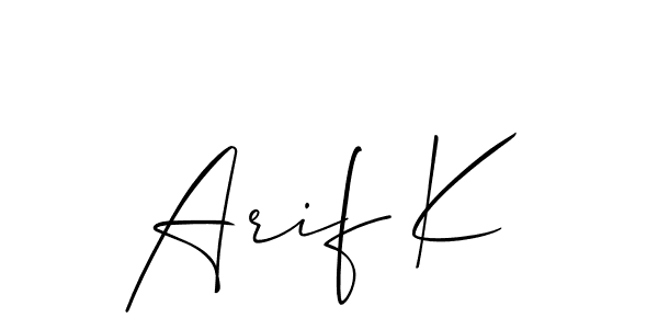 Make a beautiful signature design for name Arif K. With this signature (Allison_Script) style, you can create a handwritten signature for free. Arif K signature style 2 images and pictures png