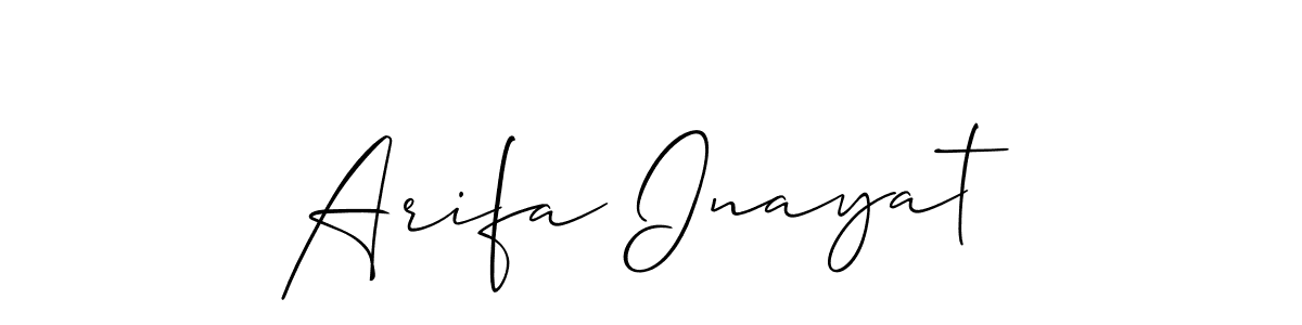 Also You can easily find your signature by using the search form. We will create Arifa Inayat name handwritten signature images for you free of cost using Allison_Script sign style. Arifa Inayat signature style 2 images and pictures png