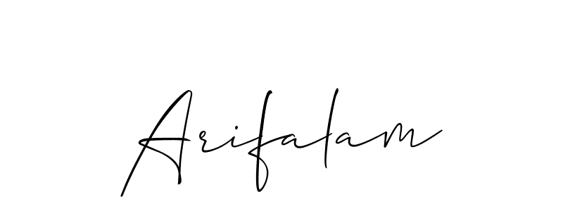 Create a beautiful signature design for name Arifalam. With this signature (Allison_Script) fonts, you can make a handwritten signature for free. Arifalam signature style 2 images and pictures png