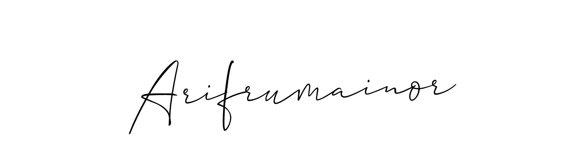 Use a signature maker to create a handwritten signature online. With this signature software, you can design (Allison_Script) your own signature for name Arifrumainor. Arifrumainor signature style 2 images and pictures png