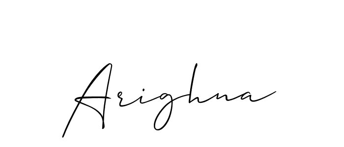 Use a signature maker to create a handwritten signature online. With this signature software, you can design (Allison_Script) your own signature for name Arighna. Arighna signature style 2 images and pictures png