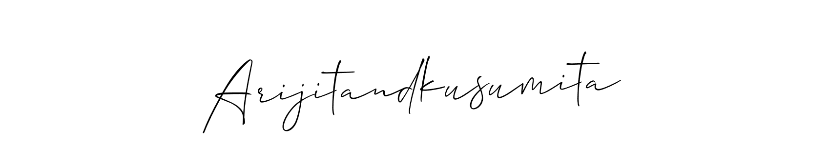 How to make Arijitandkusumita name signature. Use Allison_Script style for creating short signs online. This is the latest handwritten sign. Arijitandkusumita signature style 2 images and pictures png