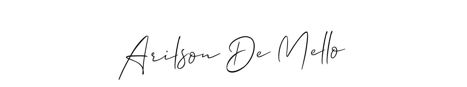 The best way (Allison_Script) to make a short signature is to pick only two or three words in your name. The name Arilson De Mello include a total of six letters. For converting this name. Arilson De Mello signature style 2 images and pictures png