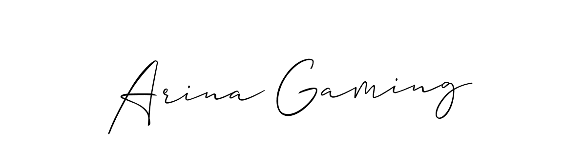 The best way (Allison_Script) to make a short signature is to pick only two or three words in your name. The name Arina Gaming include a total of six letters. For converting this name. Arina Gaming signature style 2 images and pictures png