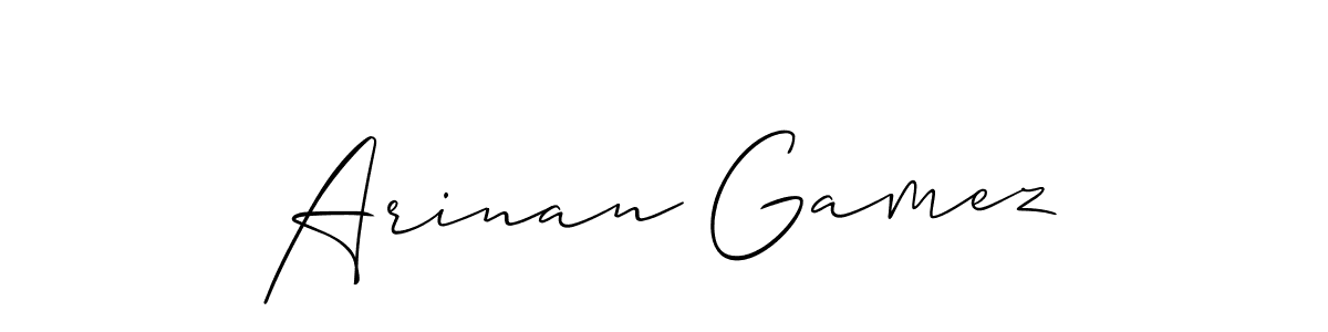 The best way (Allison_Script) to make a short signature is to pick only two or three words in your name. The name Arinan Gamez include a total of six letters. For converting this name. Arinan Gamez signature style 2 images and pictures png