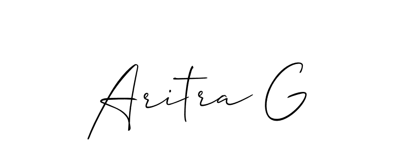The best way (Allison_Script) to make a short signature is to pick only two or three words in your name. The name Aritra G include a total of six letters. For converting this name. Aritra G signature style 2 images and pictures png