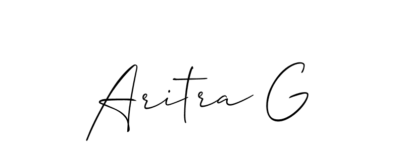 The best way (Allison_Script) to make a short signature is to pick only two or three words in your name. The name Aritra G include a total of six letters. For converting this name. Aritra G signature style 2 images and pictures png