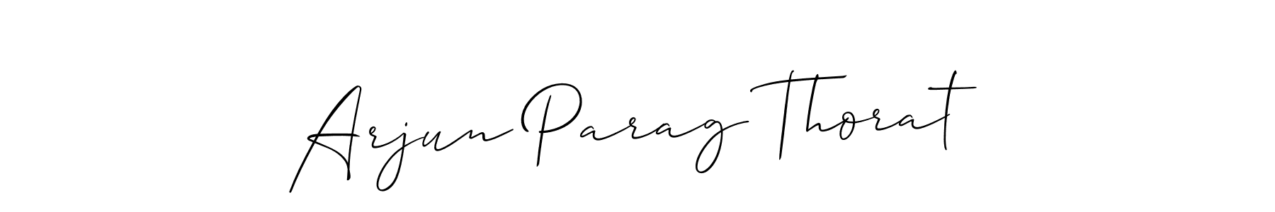 The best way (Allison_Script) to make a short signature is to pick only two or three words in your name. The name Arjun Parag Thorat include a total of six letters. For converting this name. Arjun Parag Thorat signature style 2 images and pictures png