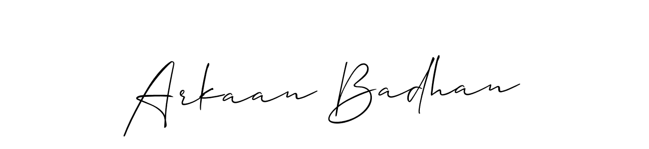 Also You can easily find your signature by using the search form. We will create Arkaan Badhan name handwritten signature images for you free of cost using Allison_Script sign style. Arkaan Badhan signature style 2 images and pictures png