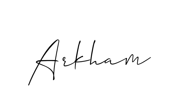 Make a beautiful signature design for name Arkham. With this signature (Allison_Script) style, you can create a handwritten signature for free. Arkham signature style 2 images and pictures png