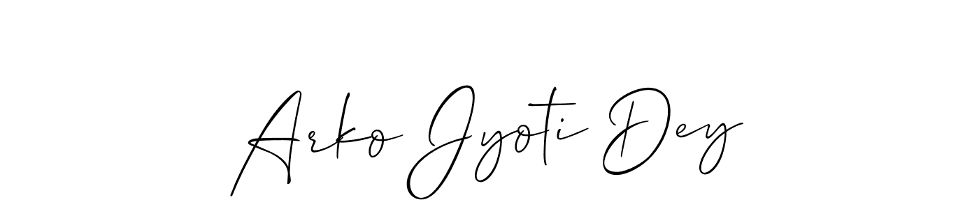 Design your own signature with our free online signature maker. With this signature software, you can create a handwritten (Allison_Script) signature for name Arko Jyoti Dey. Arko Jyoti Dey signature style 2 images and pictures png