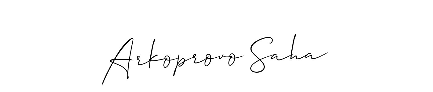 Arkoprovo Saha stylish signature style. Best Handwritten Sign (Allison_Script) for my name. Handwritten Signature Collection Ideas for my name Arkoprovo Saha. Arkoprovo Saha signature style 2 images and pictures png