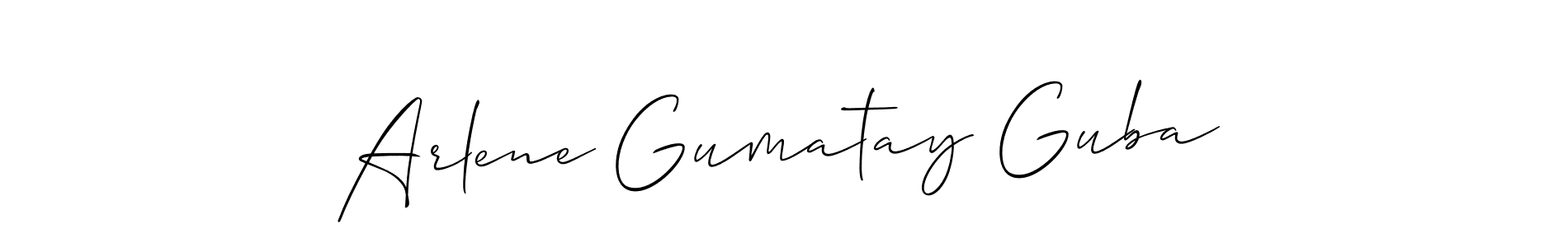 How to make Arlene Gumatay Guba name signature. Use Allison_Script style for creating short signs online. This is the latest handwritten sign. Arlene Gumatay Guba signature style 2 images and pictures png