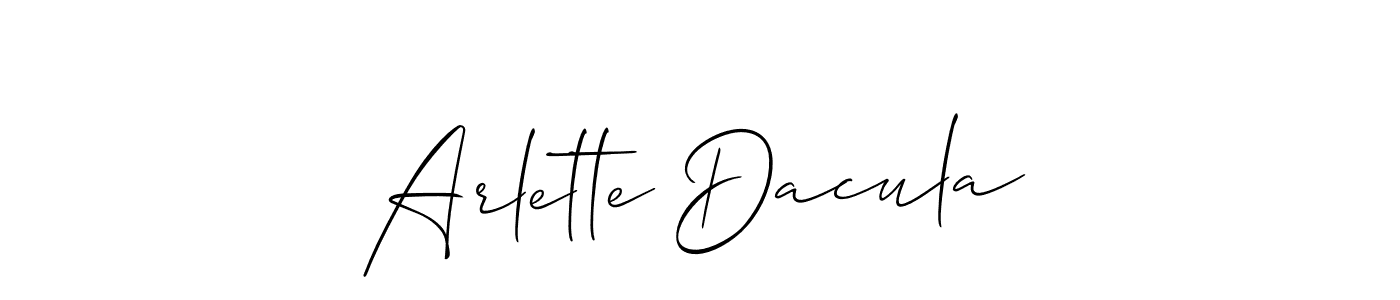 Also You can easily find your signature by using the search form. We will create Arlette Dacula name handwritten signature images for you free of cost using Allison_Script sign style. Arlette Dacula signature style 2 images and pictures png