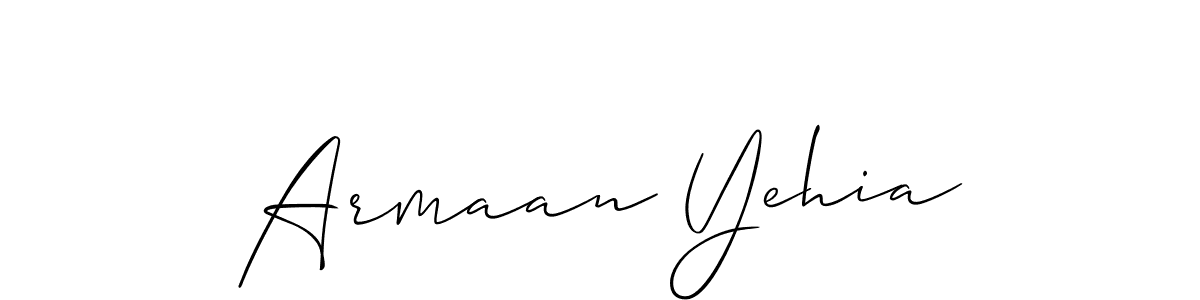 The best way (Allison_Script) to make a short signature is to pick only two or three words in your name. The name Armaan Yehia include a total of six letters. For converting this name. Armaan Yehia signature style 2 images and pictures png