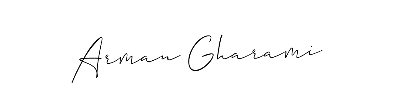 Create a beautiful signature design for name Arman Gharami. With this signature (Allison_Script) fonts, you can make a handwritten signature for free. Arman Gharami signature style 2 images and pictures png
