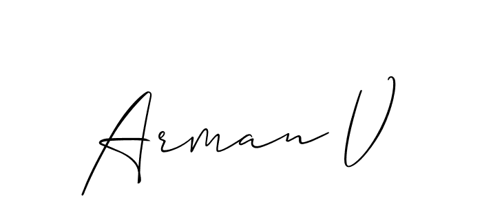 How to make Arman V signature? Allison_Script is a professional autograph style. Create handwritten signature for Arman V name. Arman V signature style 2 images and pictures png