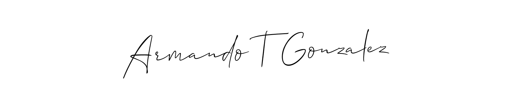 How to make Armando T Gonzalez name signature. Use Allison_Script style for creating short signs online. This is the latest handwritten sign. Armando T Gonzalez signature style 2 images and pictures png