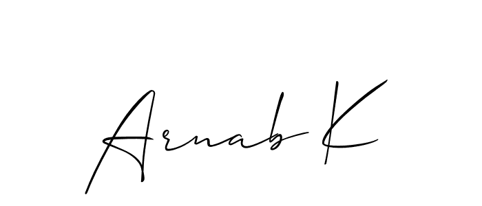 Make a beautiful signature design for name Arnab K. With this signature (Allison_Script) style, you can create a handwritten signature for free. Arnab K signature style 2 images and pictures png