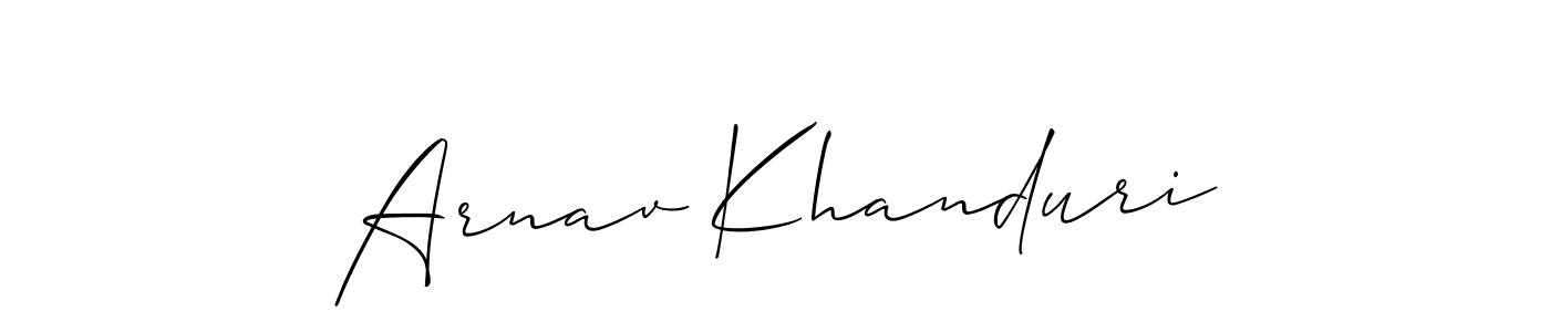 The best way (Allison_Script) to make a short signature is to pick only two or three words in your name. The name Arnav Khanduri include a total of six letters. For converting this name. Arnav Khanduri signature style 2 images and pictures png