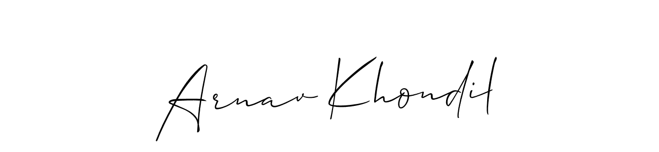 Similarly Allison_Script is the best handwritten signature design. Signature creator online .You can use it as an online autograph creator for name Arnav Khondil. Arnav Khondil signature style 2 images and pictures png