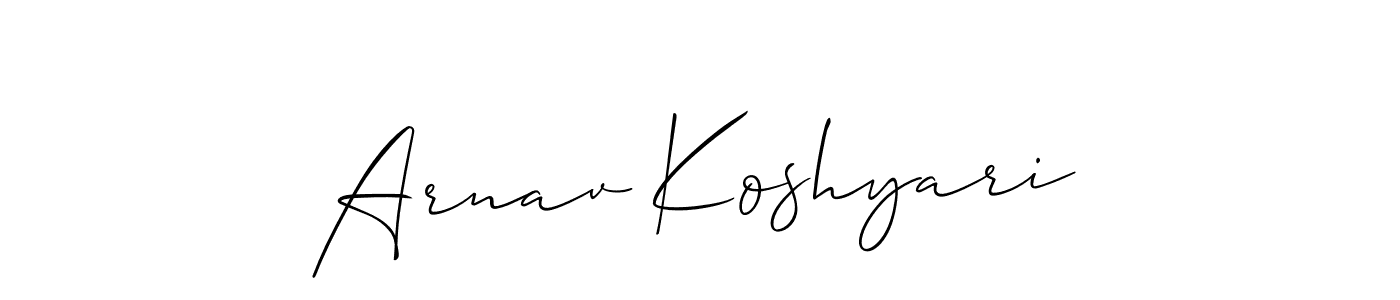 The best way (Allison_Script) to make a short signature is to pick only two or three words in your name. The name Arnav Koshyari include a total of six letters. For converting this name. Arnav Koshyari signature style 2 images and pictures png