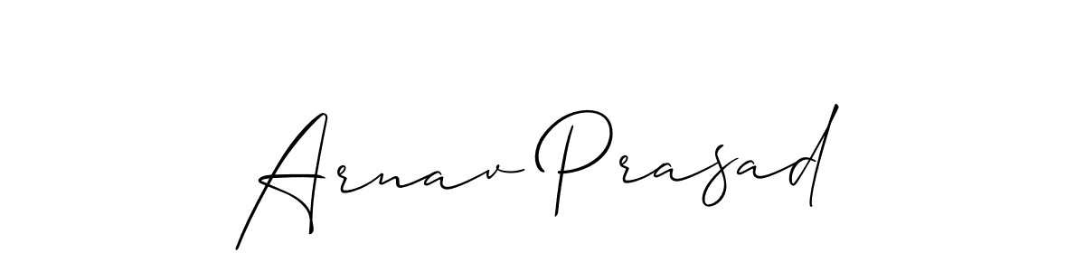 The best way (Allison_Script) to make a short signature is to pick only two or three words in your name. The name Arnav Prasad include a total of six letters. For converting this name. Arnav Prasad signature style 2 images and pictures png