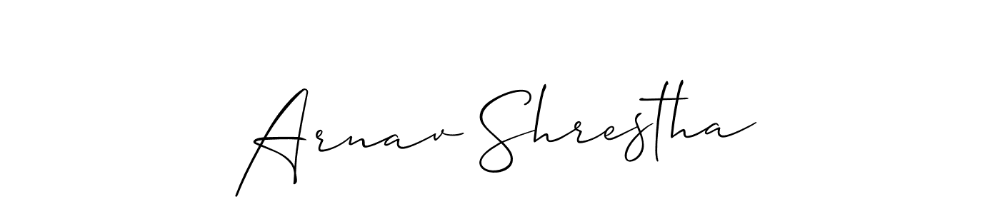 The best way (Allison_Script) to make a short signature is to pick only two or three words in your name. The name Arnav Shrestha include a total of six letters. For converting this name. Arnav Shrestha signature style 2 images and pictures png