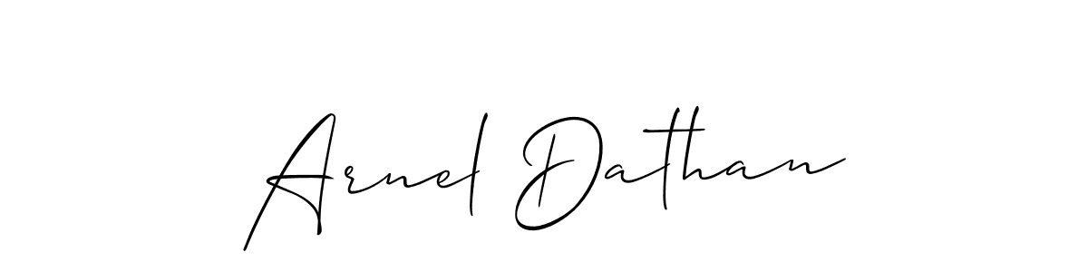 How to make Arnel Dathan name signature. Use Allison_Script style for creating short signs online. This is the latest handwritten sign. Arnel Dathan signature style 2 images and pictures png