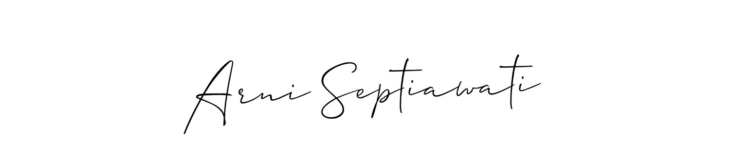 Design your own signature with our free online signature maker. With this signature software, you can create a handwritten (Allison_Script) signature for name Arni Septiawati. Arni Septiawati signature style 2 images and pictures png