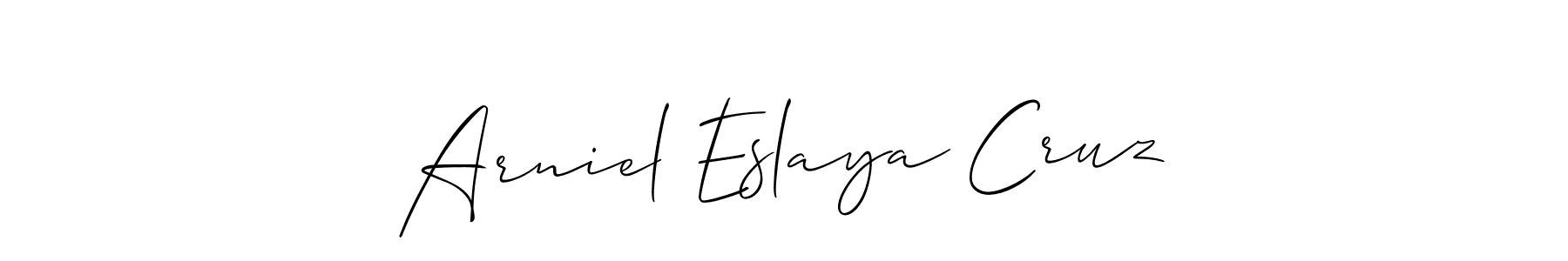 Make a short Arniel Eslaya Cruz signature style. Manage your documents anywhere anytime using Allison_Script. Create and add eSignatures, submit forms, share and send files easily. Arniel Eslaya Cruz signature style 2 images and pictures png