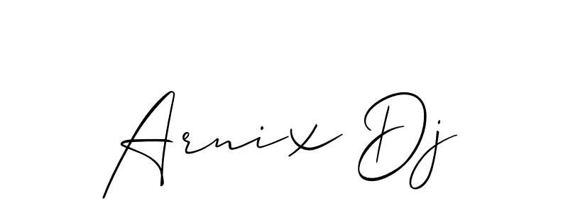 The best way (Allison_Script) to make a short signature is to pick only two or three words in your name. The name Arnix Dj include a total of six letters. For converting this name. Arnix Dj signature style 2 images and pictures png