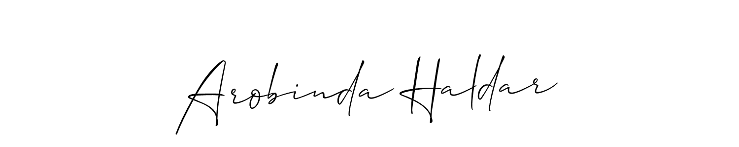 Allison_Script is a professional signature style that is perfect for those who want to add a touch of class to their signature. It is also a great choice for those who want to make their signature more unique. Get Arobinda Haldar name to fancy signature for free. Arobinda Haldar signature style 2 images and pictures png