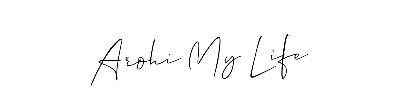 The best way (Allison_Script) to make a short signature is to pick only two or three words in your name. The name Arohi My Life include a total of six letters. For converting this name. Arohi My Life signature style 2 images and pictures png