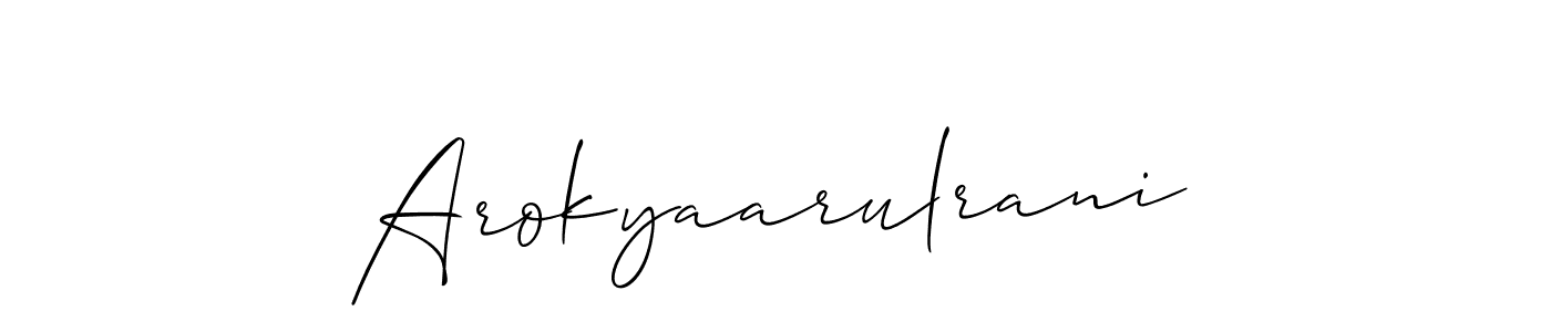 Also You can easily find your signature by using the search form. We will create Arokyaarulrani name handwritten signature images for you free of cost using Allison_Script sign style. Arokyaarulrani signature style 2 images and pictures png