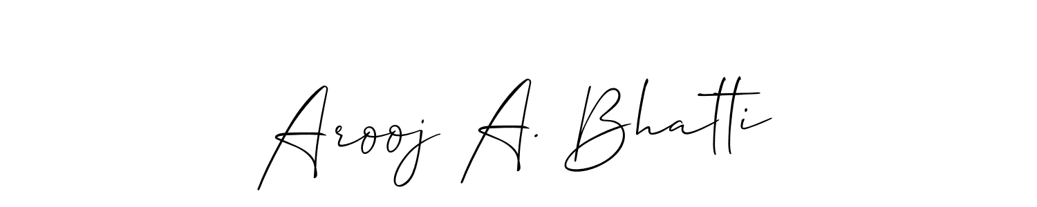 Allison_Script is a professional signature style that is perfect for those who want to add a touch of class to their signature. It is also a great choice for those who want to make their signature more unique. Get Arooj A. Bhatti name to fancy signature for free. Arooj A. Bhatti signature style 2 images and pictures png