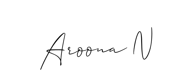 How to make Aroona N name signature. Use Allison_Script style for creating short signs online. This is the latest handwritten sign. Aroona N signature style 2 images and pictures png