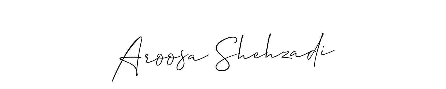 You should practise on your own different ways (Allison_Script) to write your name (Aroosa Shehzadi) in signature. don't let someone else do it for you. Aroosa Shehzadi signature style 2 images and pictures png
