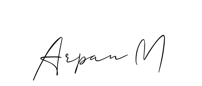The best way (Allison_Script) to make a short signature is to pick only two or three words in your name. The name Arpan M include a total of six letters. For converting this name. Arpan M signature style 2 images and pictures png