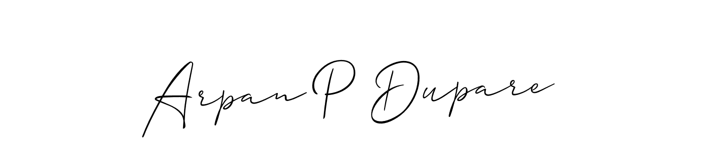 Similarly Allison_Script is the best handwritten signature design. Signature creator online .You can use it as an online autograph creator for name Arpan P Dupare. Arpan P Dupare signature style 2 images and pictures png