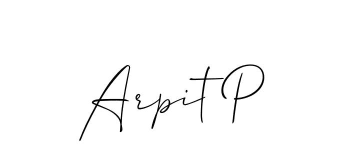 The best way (Allison_Script) to make a short signature is to pick only two or three words in your name. The name Arpit P include a total of six letters. For converting this name. Arpit P signature style 2 images and pictures png