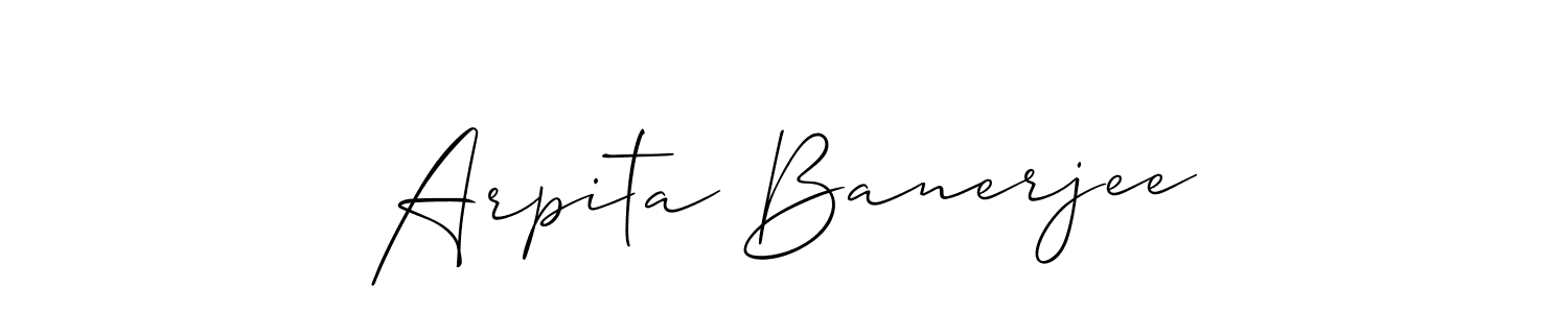 The best way (Allison_Script) to make a short signature is to pick only two or three words in your name. The name Arpita Banerjee include a total of six letters. For converting this name. Arpita Banerjee signature style 2 images and pictures png