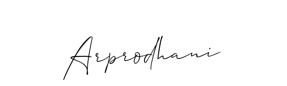 The best way (Allison_Script) to make a short signature is to pick only two or three words in your name. The name Arprodhani include a total of six letters. For converting this name. Arprodhani signature style 2 images and pictures png