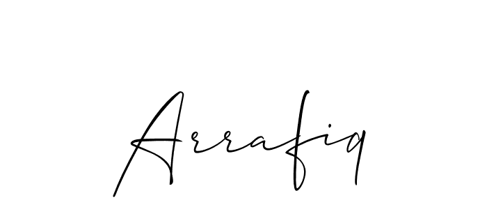 if you are searching for the best signature style for your name Arrafiq. so please give up your signature search. here we have designed multiple signature styles  using Allison_Script. Arrafiq signature style 2 images and pictures png
