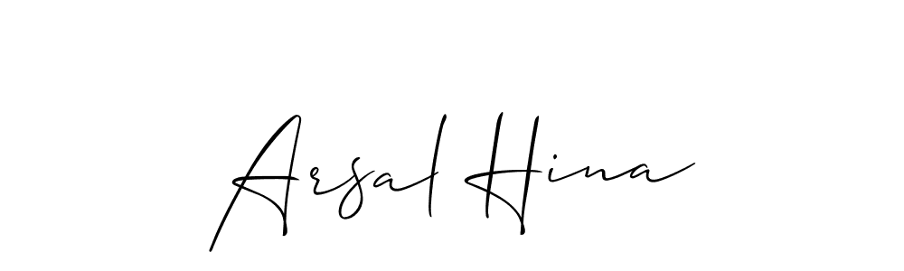 How to make Arsal Hina name signature. Use Allison_Script style for creating short signs online. This is the latest handwritten sign. Arsal Hina signature style 2 images and pictures png