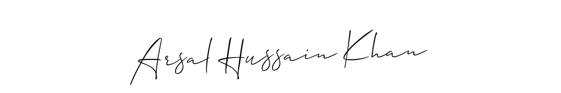 Allison_Script is a professional signature style that is perfect for those who want to add a touch of class to their signature. It is also a great choice for those who want to make their signature more unique. Get Arsal Hussain Khan name to fancy signature for free. Arsal Hussain Khan signature style 2 images and pictures png